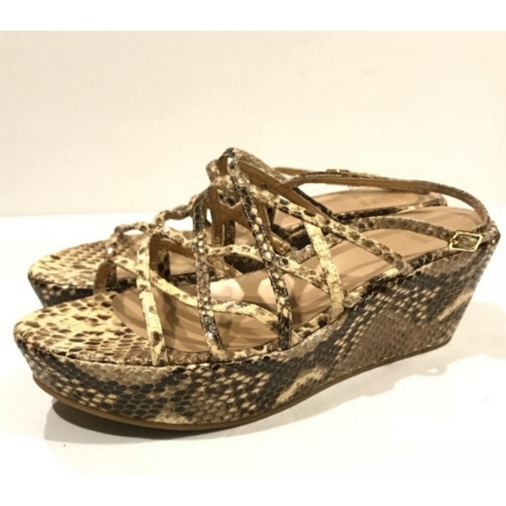 Stuart Weitzman Snake Print Strappy Slingback Wedg - image 1